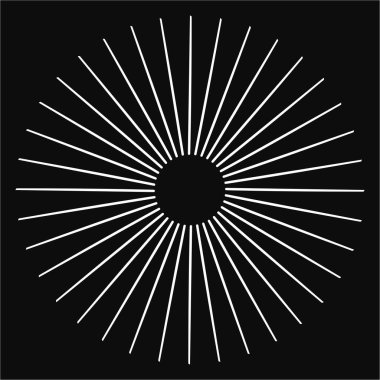 Radikal, birleşen, radikal çizgiler. Soyut dairesel element. Işınlar, ışınlar, ışıltı ve parıltı vektör çizimi