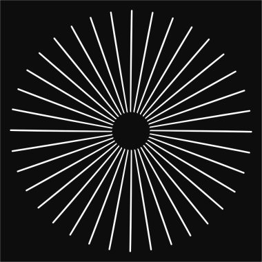 Radikal, birleşen, radikal çizgiler. Soyut dairesel element. Işınlar, ışınlar, ışıltı ve parıltı vektör çizimi