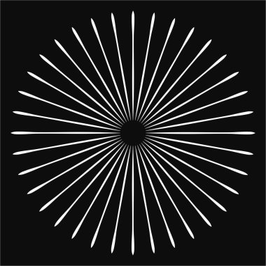 Radikal, birleşen, radikal çizgiler. Soyut dairesel element. Işınlar, ışınlar, ışıltı ve parıltı vektör çizimi
