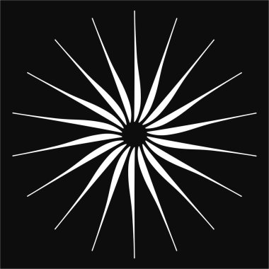 Radikal, birleşen, radikal çizgiler. Soyut dairesel element. Işınlar, ışınlar, ışıltı ve parıltı vektör çizimi