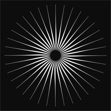 Radikal, birleşen, radikal çizgiler. Soyut dairesel element. Işınlar, ışınlar, ışıltı ve parıltı vektör çizimi