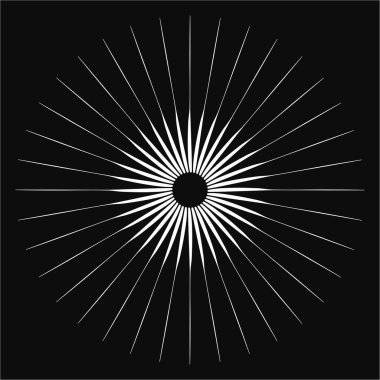 Radikal, birleşen, radikal çizgiler. Soyut dairesel element. Işınlar, ışınlar, ışıltı ve parıltı vektör çizimi