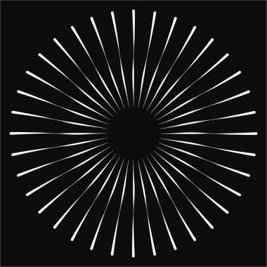 Radikal, birleşen, radikal çizgiler. Soyut dairesel element. Işınlar, ışınlar, ışıltı ve parıltı vektör çizimi