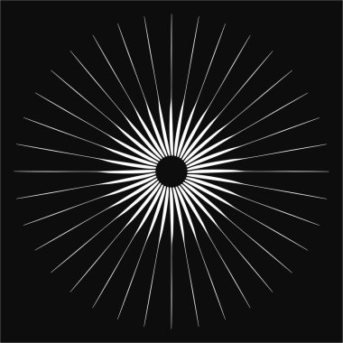 Radikal, birleşen, radikal çizgiler. Soyut dairesel element. Işınlar, ışınlar, ışıltı ve parıltı vektör çizimi