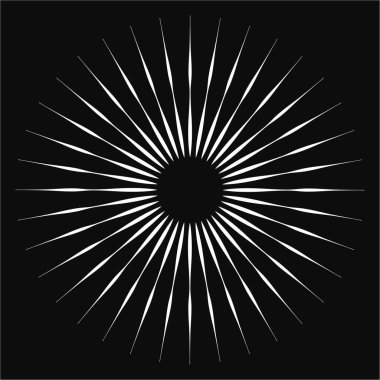 Radikal, birleşen, radikal çizgiler. Soyut dairesel element. Işınlar, ışınlar, ışıltı ve parıltı vektör çizimi