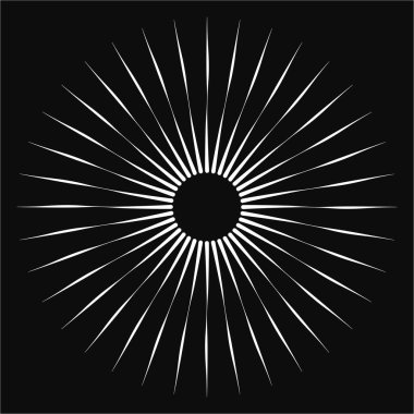 Radikal, birleşen, radikal çizgiler. Soyut dairesel element. Işınlar, ışınlar, ışıltı ve parıltı vektör çizimi