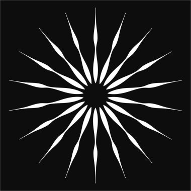Radikal, birleşen, radikal çizgiler. Soyut dairesel element. Işınlar, ışınlar, ışıltı ve parıltı vektör çizimi
