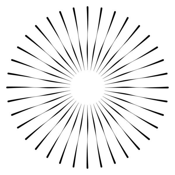 Lignes Radiales Convergentes Radaiantes Élément Circulaire Abstrait Faisceaux Rayons Scintillement — Image vectorielle