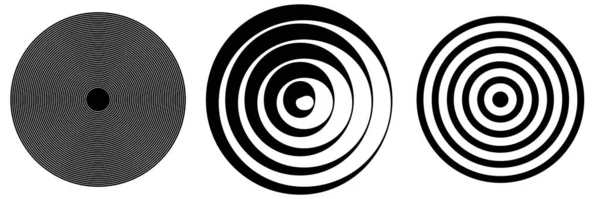 Concentrique Radial Rayonnant Noir Blanc Cercles Anneaux Illustration Géométrique Monochrome — Image vectorielle