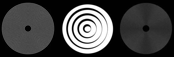 Koncentrikus Radiális Sugárzó Fekete Fehér Körök Gyűrűk Egyszerű Monokróm Geometriai — Stock Vector