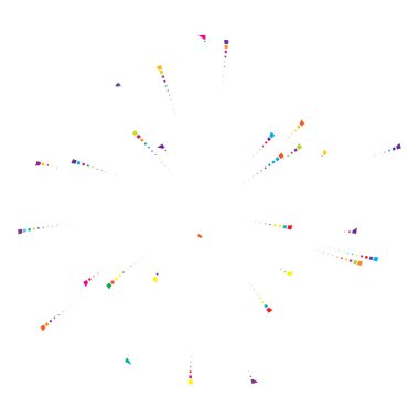 Rastgele noktalar, daireler ve polkadotlar yayılıyor, yayılıyor. Konfeti etkisi elementi