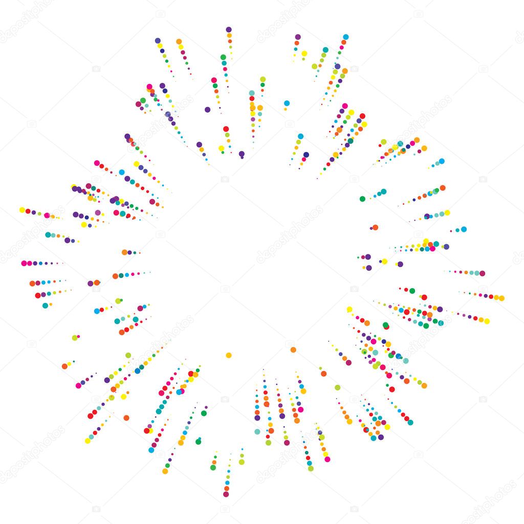 Random dots, circles and polkadots spreading, radiating. Confetti effect element