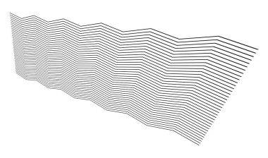 Üç boyutlu perspektifte kenarlı zig-zag, çapraz çizgiler