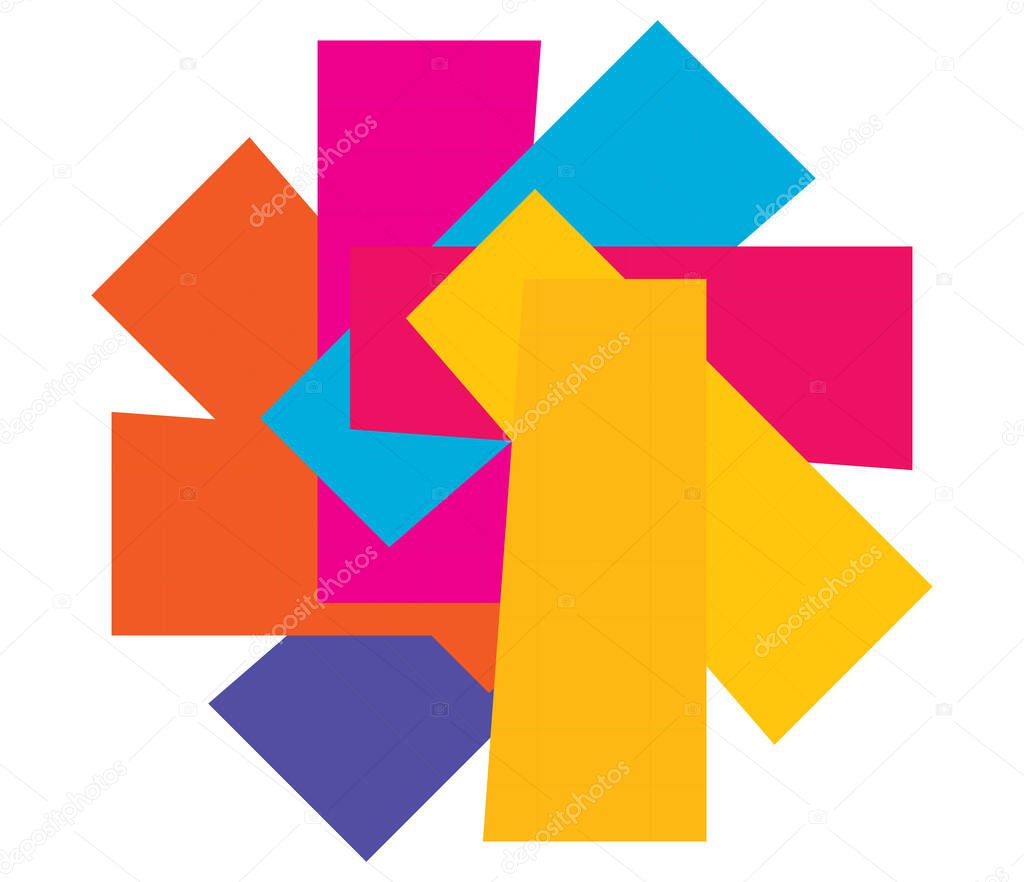 Abstract colorful, vivid,  vibrant angular, geometric design element. Tangled, random vector shapes