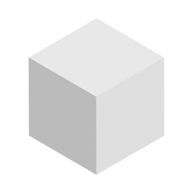 3d küp simgesi, sembol çizimi. Bina, kargo ikonu. Kübik, kübizm grafiği