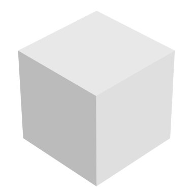 3d küp simgesi, sembol çizimi. Bina, kargo ikonu. Kübik, kübizm grafiği