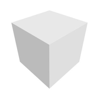 3d küp simgesi, sembol çizimi. Bina, kargo ikonu. Kübik, kübizm grafiği