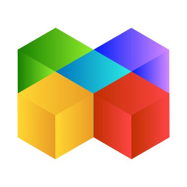 3d küp simgesi, sembol çizimi. Bina, kargo ikonu. Kübik, kübizm grafiği