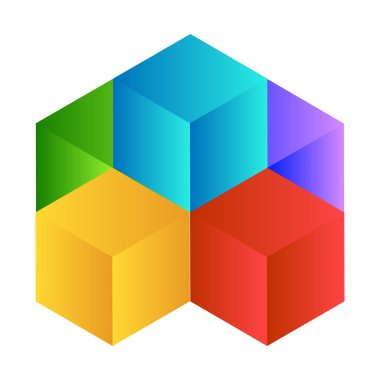 3d küp simgesi, sembol çizimi. Bina, kargo ikonu. Kübik, kübizm grafiği