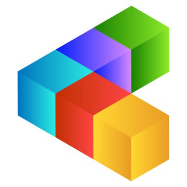 3d küp simgesi, sembol çizimi. Bina, kargo ikonu. Kübik, kübizm grafiği