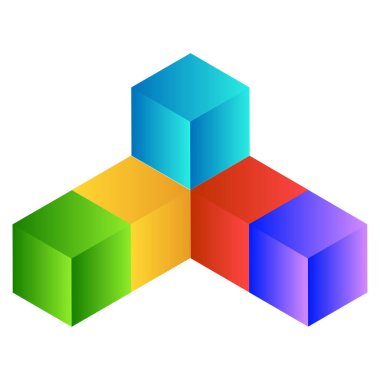 3d küp simgesi, sembol çizimi. Bina, kargo ikonu. Kübik, kübizm grafiği