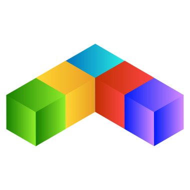 3d küp simgesi, sembol çizimi. Bina, kargo ikonu. Kübik, kübizm grafiği