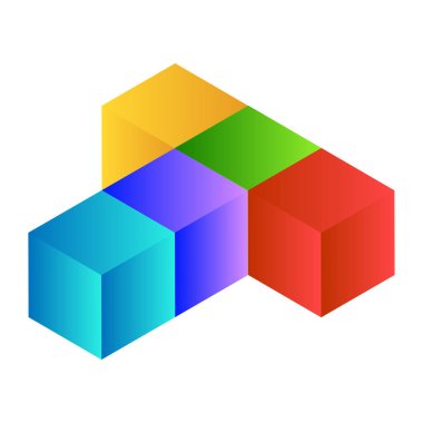 3d küp simgesi, sembol çizimi. Bina, kargo ikonu. Kübik, kübizm grafiği