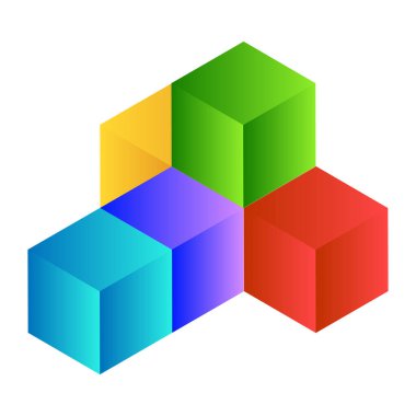 3d küp simgesi, sembol çizimi. Bina, kargo ikonu. Kübik, kübizm grafiği