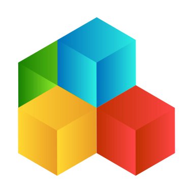 3d küp simgesi, sembol çizimi. Bina, kargo ikonu. Kübik, kübizm grafiği