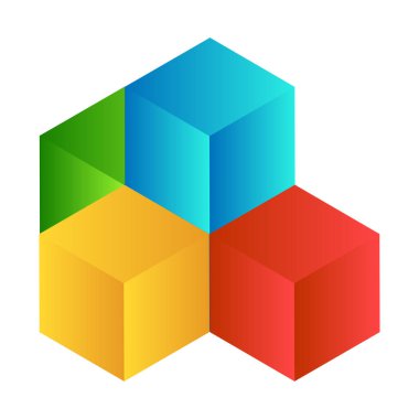 3d küp simgesi, sembol çizimi. Bina, kargo ikonu. Kübik, kübizm grafiği