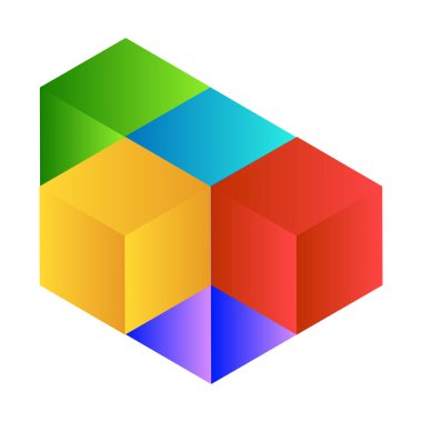 3d küp simgesi, sembol çizimi. Bina, kargo ikonu. Kübik, kübizm grafiği