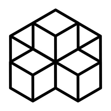 3d küp simgesi, sembol çizimi. Bina, kargo ikonu. Kübik, kübizm grafiği