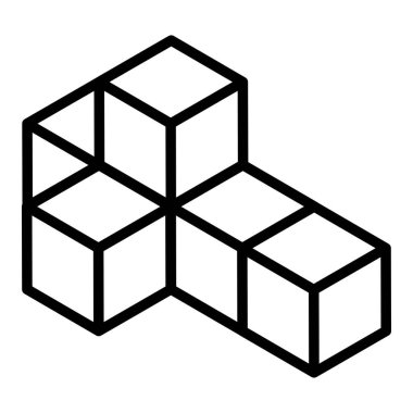 3d küp simgesi, sembol çizimi. Bina, kargo ikonu. Kübik, kübizm grafiği