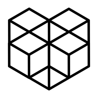 3d küp simgesi, sembol çizimi. Bina, kargo ikonu. Kübik, kübizm grafiği