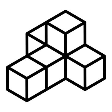 3d küp simgesi, sembol çizimi. Bina, kargo ikonu. Kübik, kübizm grafiği