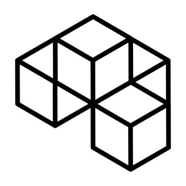 3d küp simgesi, sembol çizimi. Bina, kargo ikonu. Kübik, kübizm grafiği