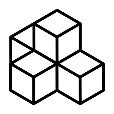 3d küp simgesi, sembol çizimi. Bina, kargo ikonu. Kübik, kübizm grafiği