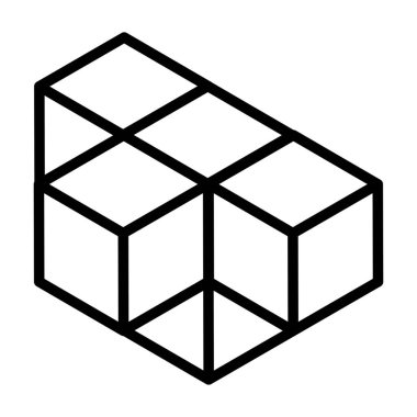 3d küp simgesi, sembol çizimi. Bina, kargo ikonu. Kübik, kübizm grafiği