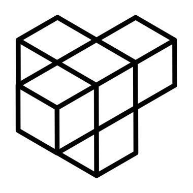 3d küp simgesi, sembol çizimi. Bina, kargo ikonu. Kübik, kübizm grafiği