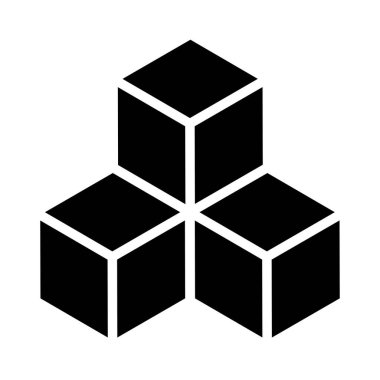 3d küp simgesi, sembol çizimi. Bina, kargo ikonu. Kübik, kübizm grafiği