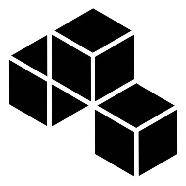 3d küp simgesi, sembol çizimi. Bina, kargo ikonu. Kübik, kübizm grafiği