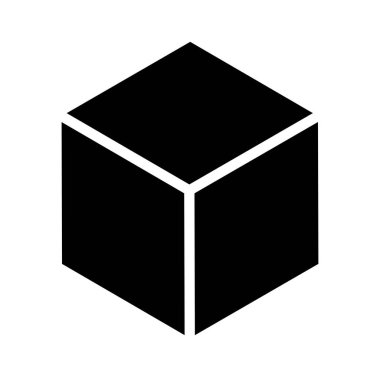 3d küp simgesi, sembol çizimi. Bina, kargo ikonu. Kübik, kübizm grafiği