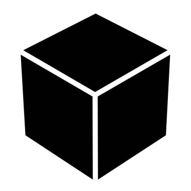 3d küp simgesi, sembol çizimi. Bina, kargo ikonu. Kübik, kübizm grafiği