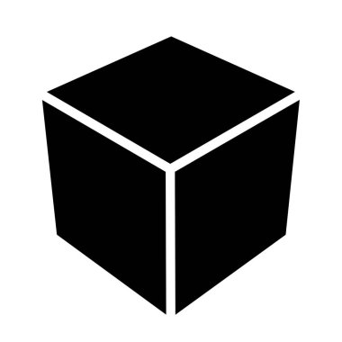 3d küp simgesi, sembol çizimi. Bina, kargo ikonu. Kübik, kübizm grafiği