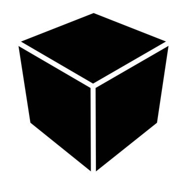 3d küp simgesi, sembol çizimi. Bina, kargo ikonu. Kübik, kübizm grafiği