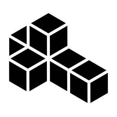 3d küp simgesi, sembol çizimi. Bina, kargo ikonu. Kübik, kübizm grafiği