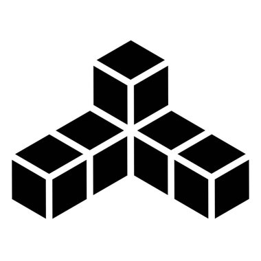 3d küp simgesi, sembol çizimi. Bina, kargo ikonu. Kübik, kübizm grafiği