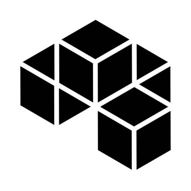 3d küp simgesi, sembol çizimi. Bina, kargo ikonu. Kübik, kübizm grafiği