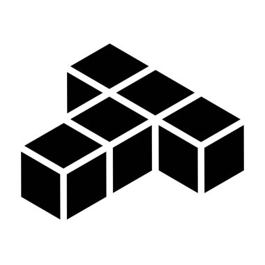3d küp simgesi, sembol çizimi. Bina, kargo ikonu. Kübik, kübizm grafiği