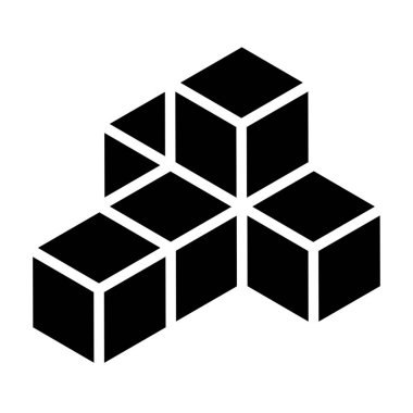 3d küp simgesi, sembol çizimi. Bina, kargo ikonu. Kübik, kübizm grafiği